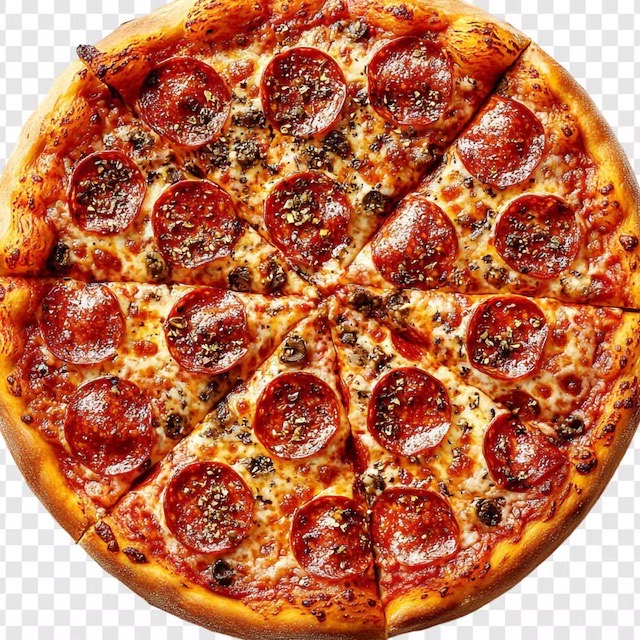 Pizza de pepperoni inteira vista de cima